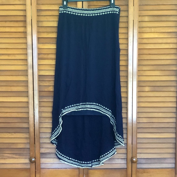 Blue Rain Hi-Lo Embroidered Crepe Maxi